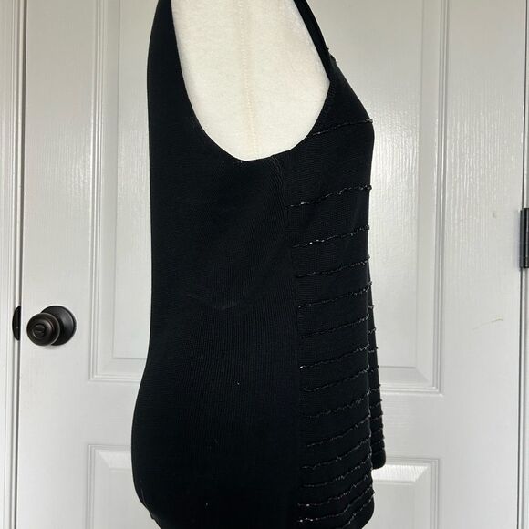 Ann Taylor Women’s Black Sleeveless 100% Silk Beaded Tank Top Size Medium - Picture 2 of 9